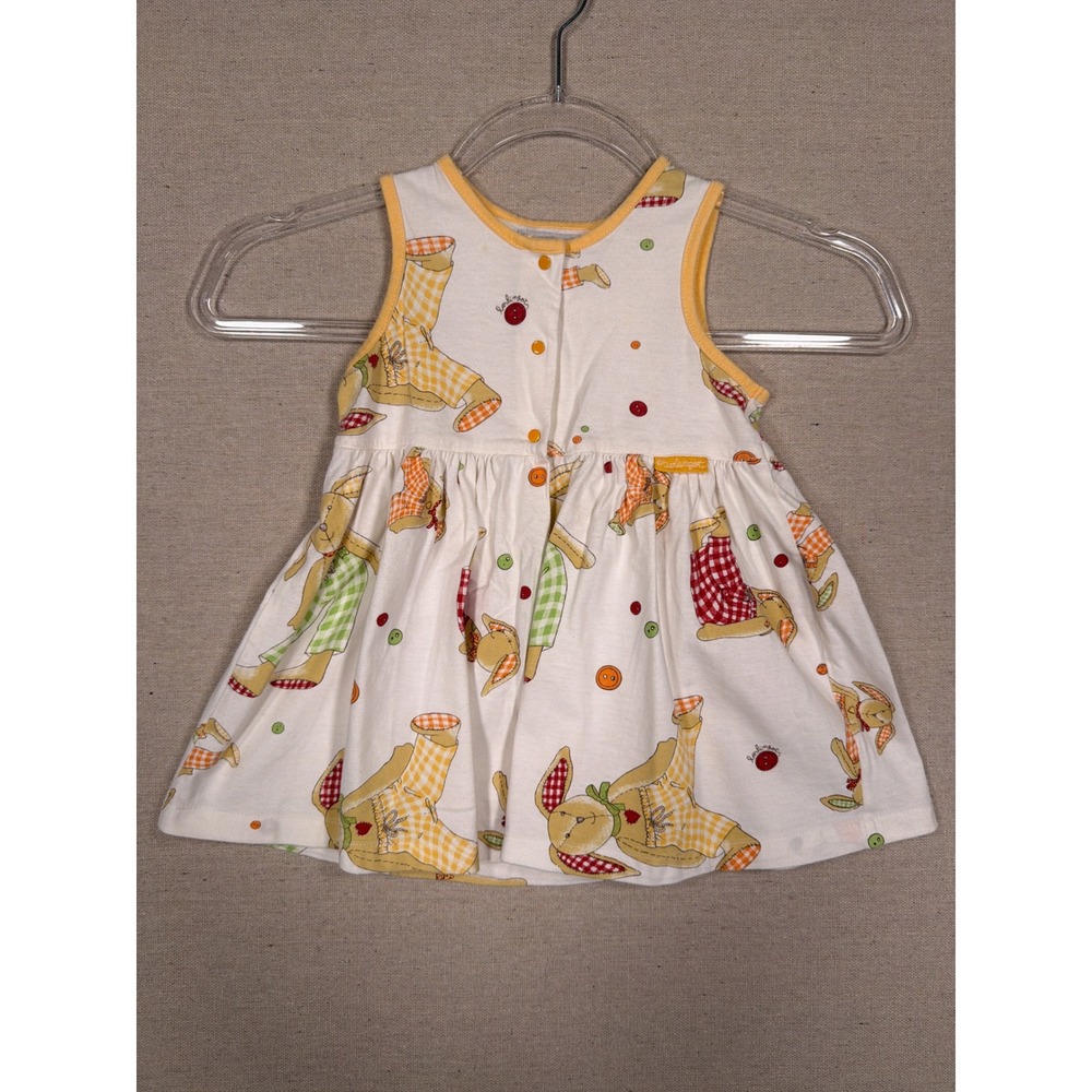 Berlingot Baby Girl Bunny Print Dress White Yellow Gingham Cotton Sleeveless 6M